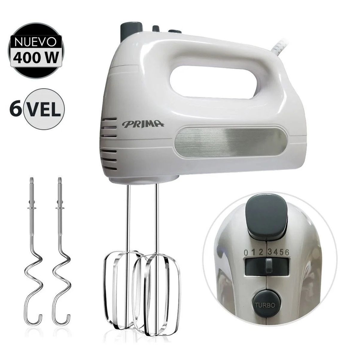 PRIMA - Batidora Prima HM9105E-GSB de Mano 400 Watts Blanco