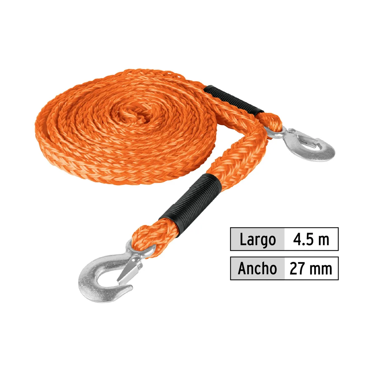TRUPER - Cuerda con Ganchos para Remolque, 27 mm x 4.5 m Truper