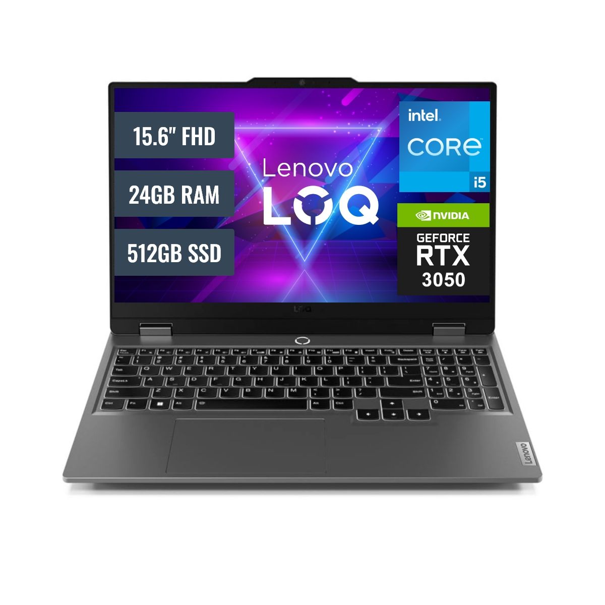 LENOVO - Laptop Lenovo LOQ 15IAX9 Intel Core i5 12450HX 24GB RAM 512GB SSD 6GB RTX 3050 15.6 FHD FeeDOS