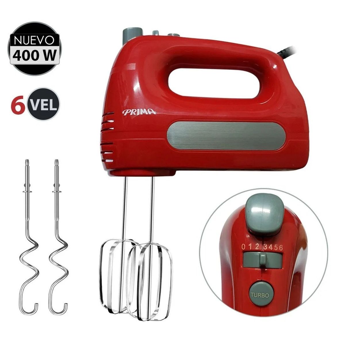 PRIMA - Batidora Prima HM9105E-GSR de Mano 400 Watts Rojo