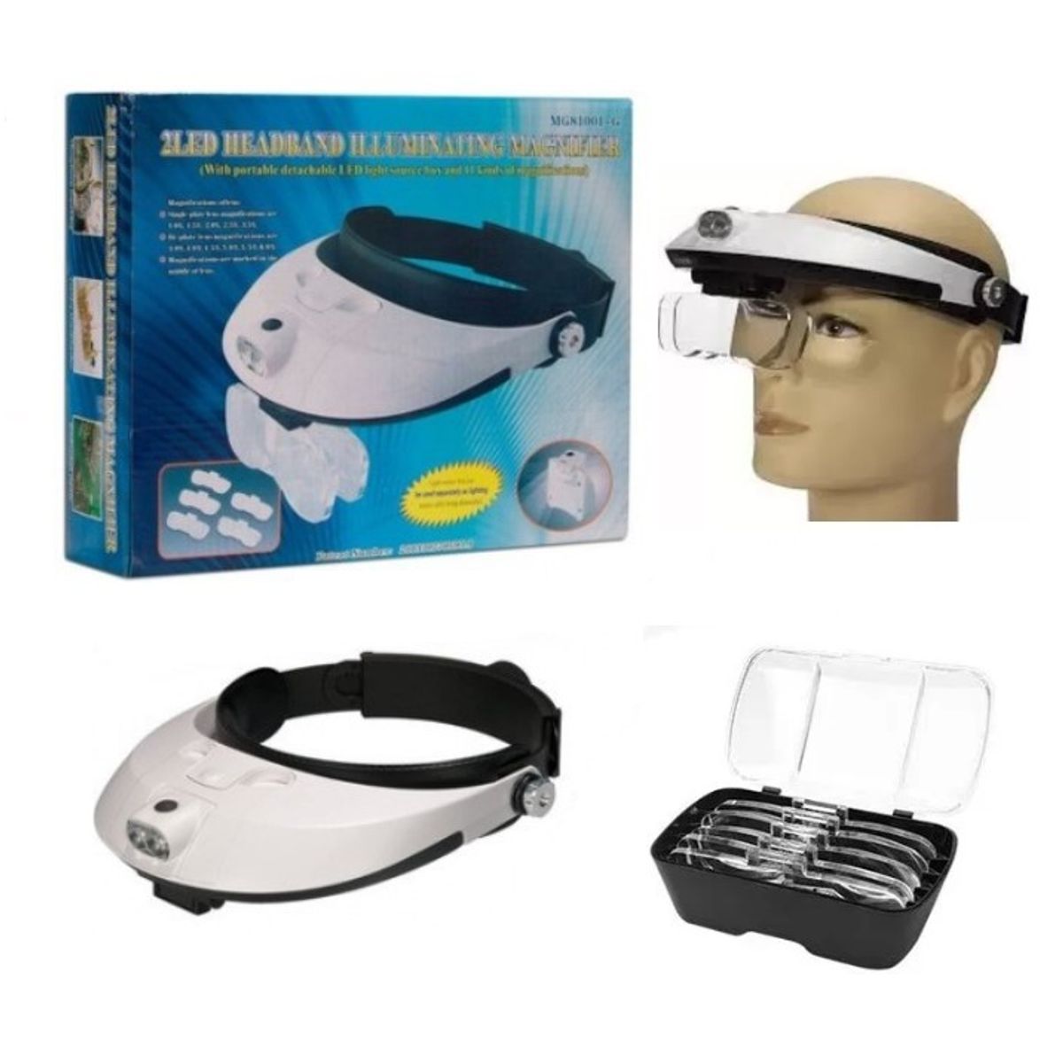 GENERICO - Lupa cabeza  Visera de Con Luz Led y 5 Medidas de Aumento