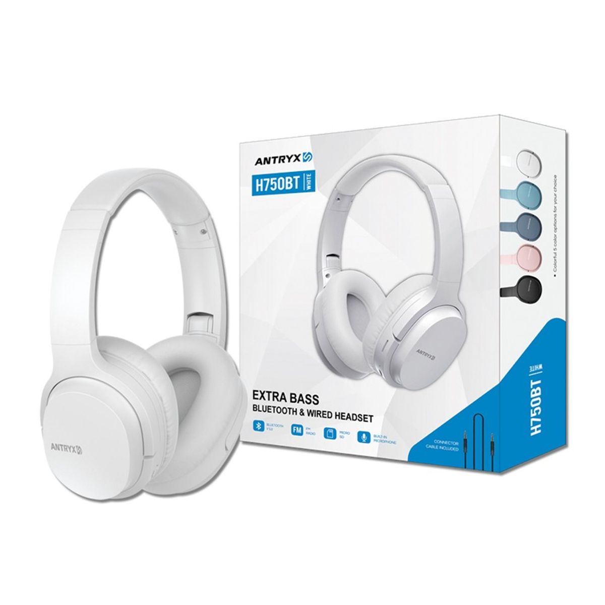 ANTRYX - AUDIFONO CON MICROFONO BLUETOOTH ANTRYX DS H750BT BLANCO 2.1 FM