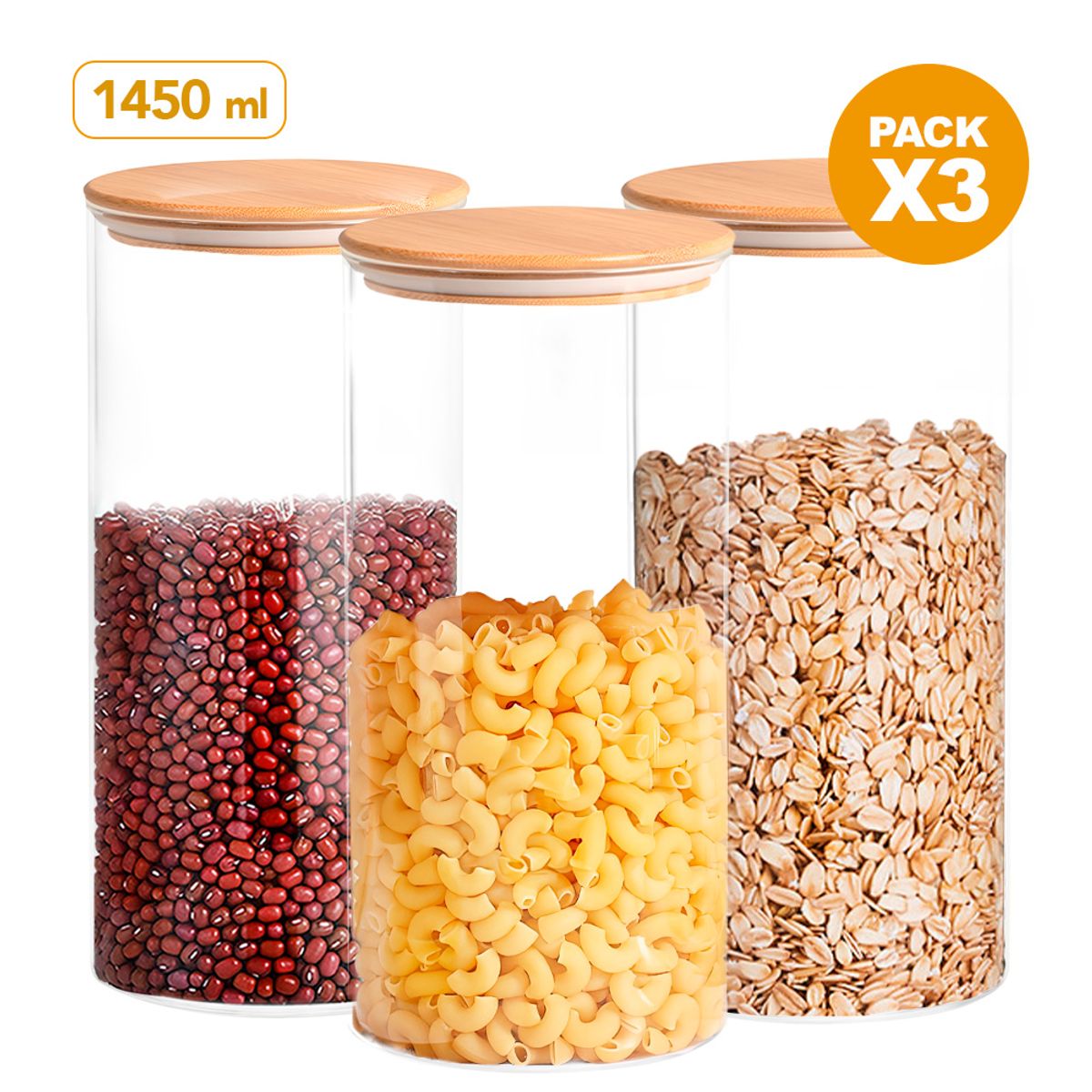 KELLER - Pack x3 Frasco Hermético Táper de Cocina 1450 ML Circular H67