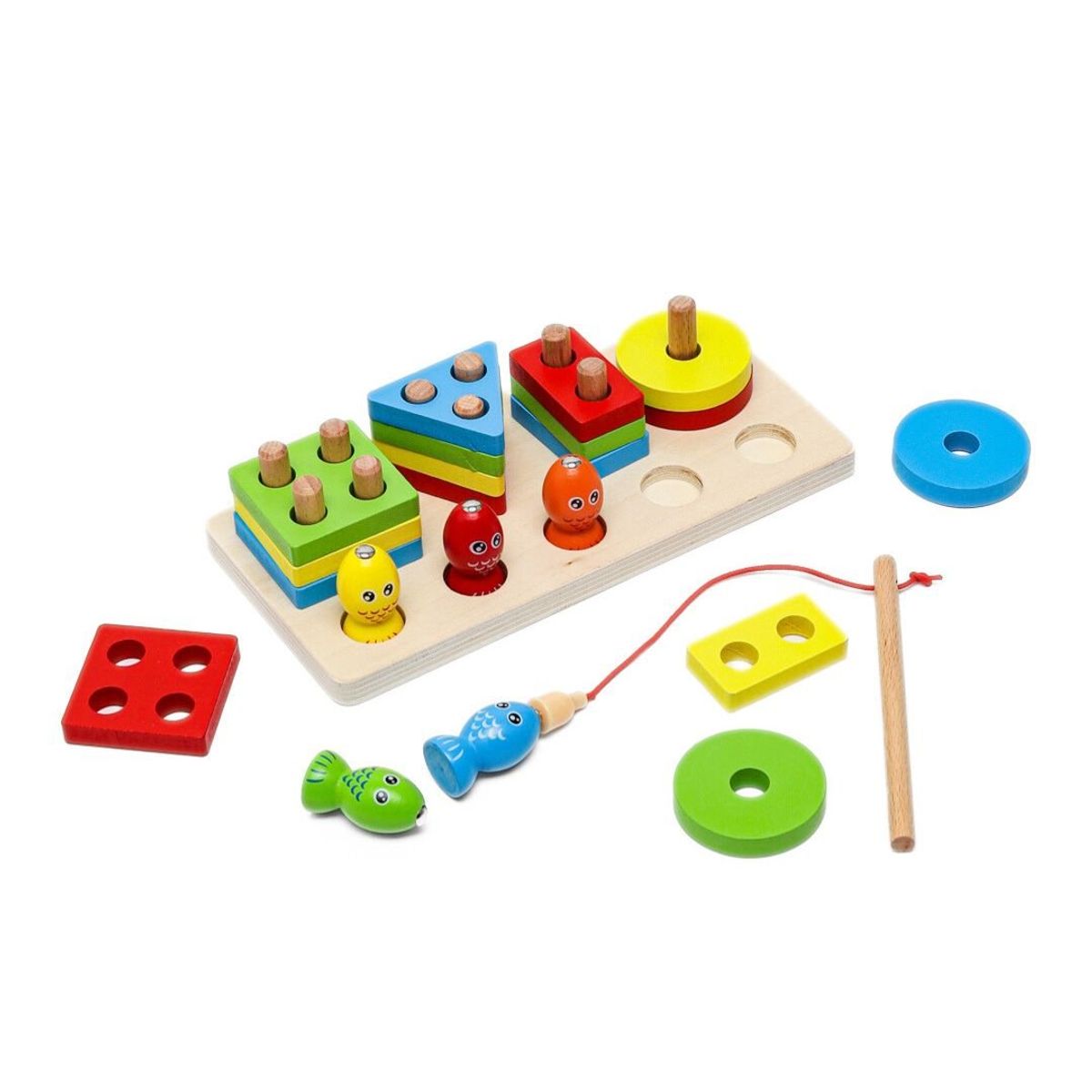 GENERICO - Plantado Lineal Figuras Geométricas Pesca Montessori 2 en 1