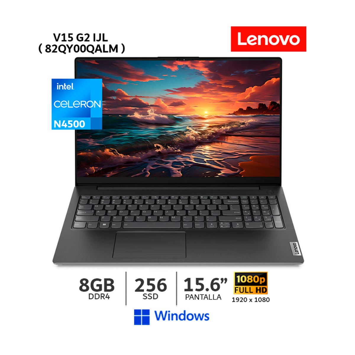 LENOVO - Laptop Lenovo V15 G2 IJL Intel Celeron N4500 8Gb Ram 256Gb SSD 156 FHD Windows 82QY00QALM