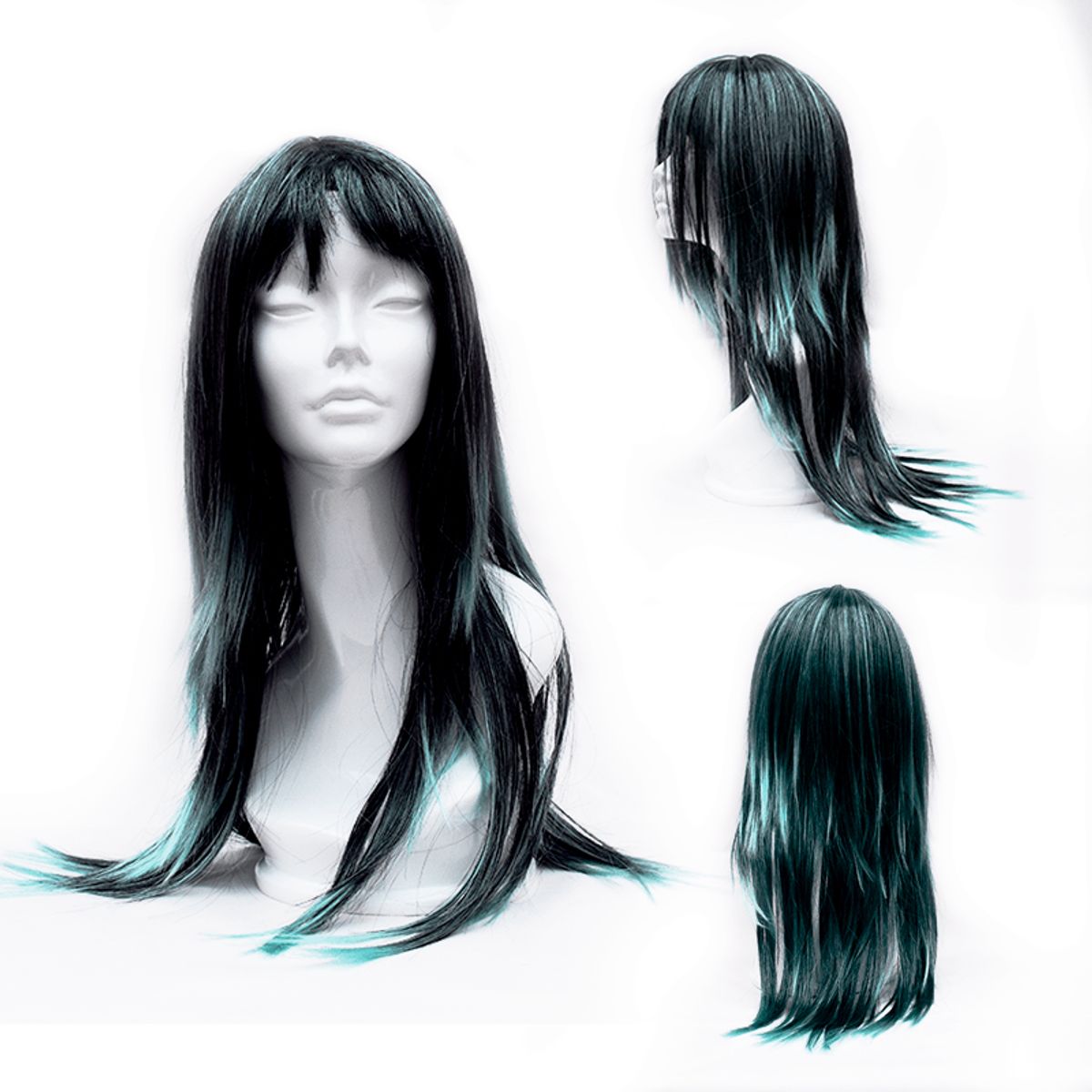 GENERICO - Peluca Larga Recta NA 10575 Negras con mechas VERDE