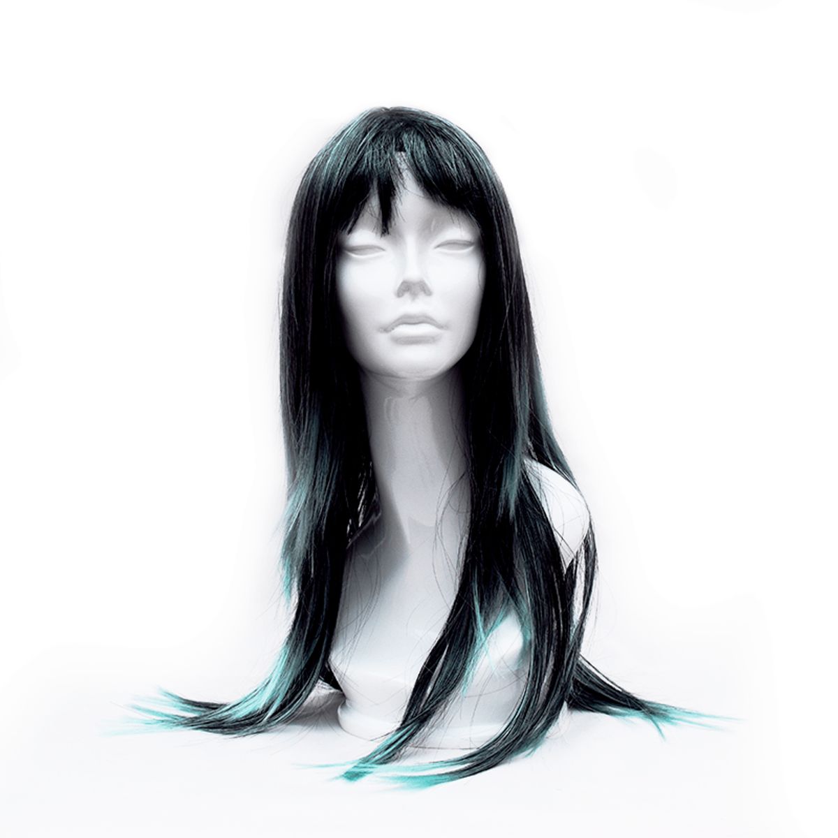 GENERICO - Peluca Larga Recta NA 10575 Negras con mechas VERDE