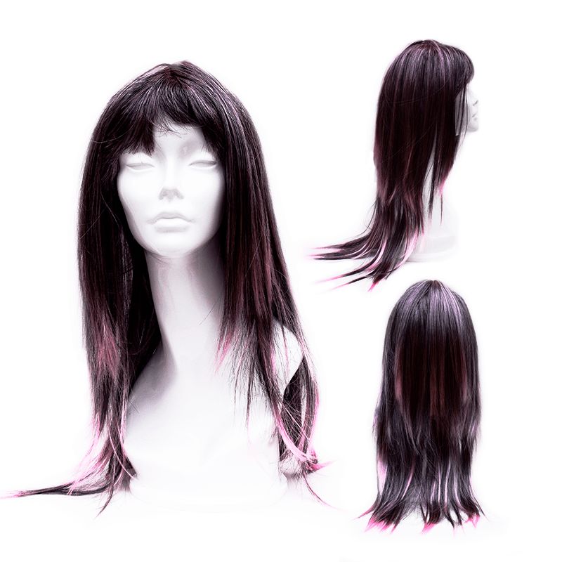 GENERICO - Peluca Larga Recta NA 10575 Negra con mechas ROSADO