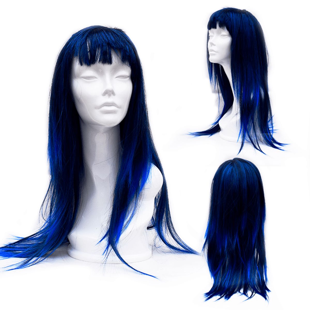 GENERICO - Peluca Larga Recta NA 10575 negro con mechas azul