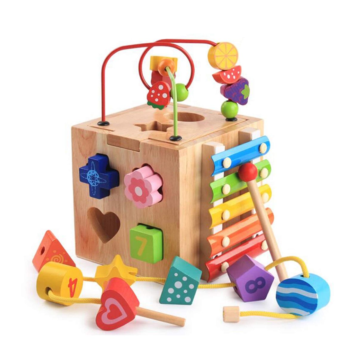 GENERICO - Cubo Actividades Didáctico Madera Xilófono Multifuncional
