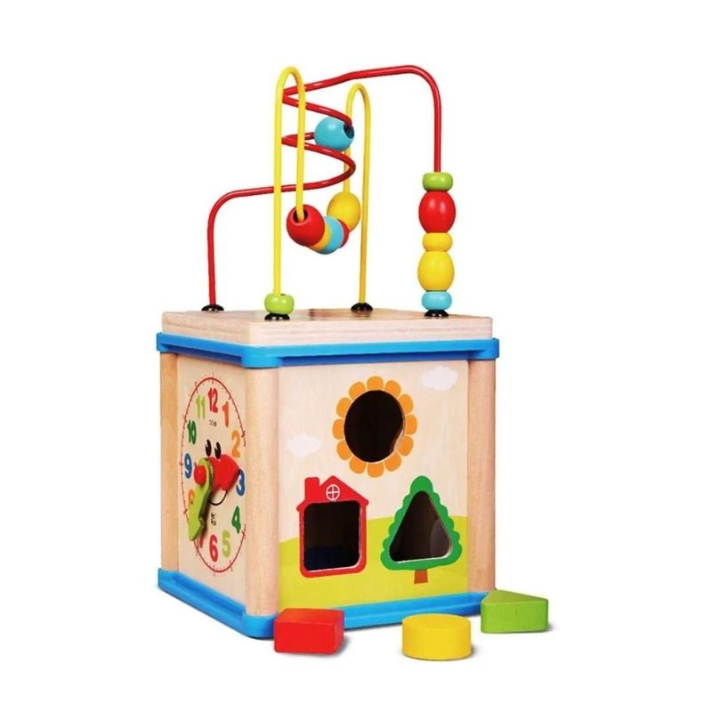 GENERICO - Cubo Actividades Didáctico Madera Multifuncional Montessori