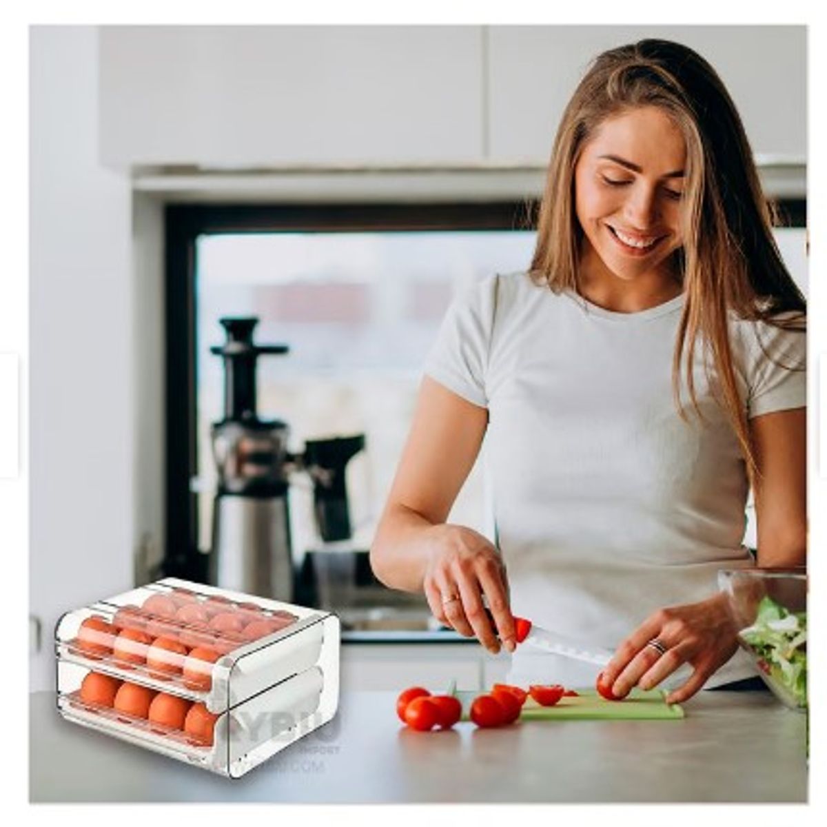 GENERICO - Porta huevo en acrilico de 2 niveles para refrigeradora Blanco A1