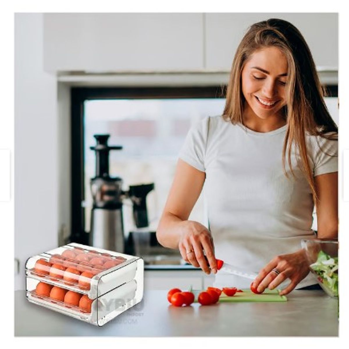 GENERICO - Porta huevo en acrilico de 2 niveles para refrigeradora Blanco A1