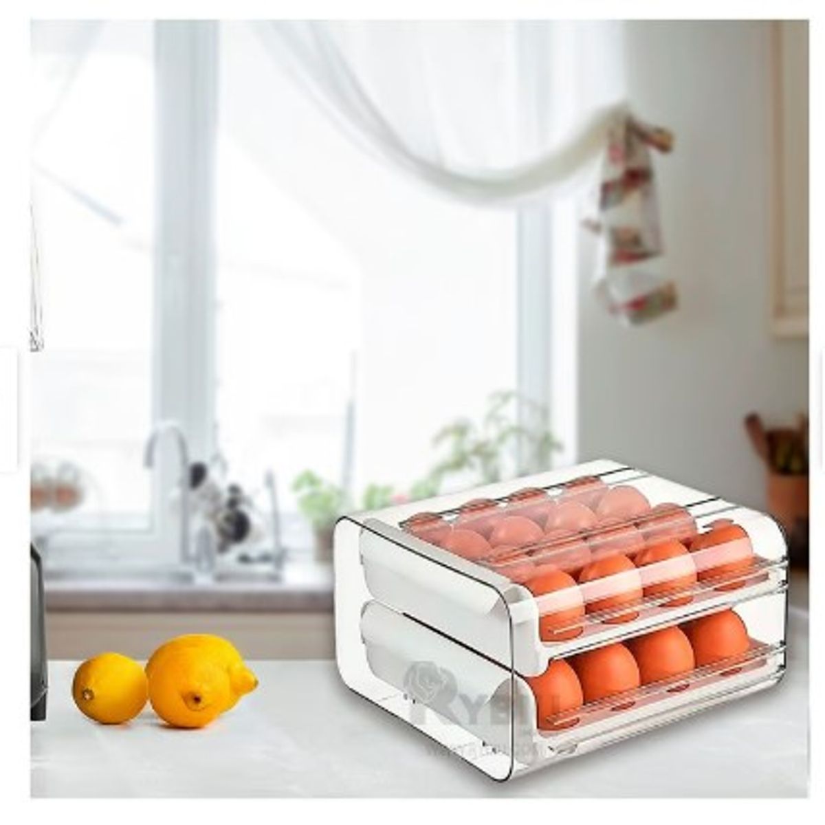 GENERICO - Porta huevo en acrilico de 2 niveles para refrigeradora Blanco A1
