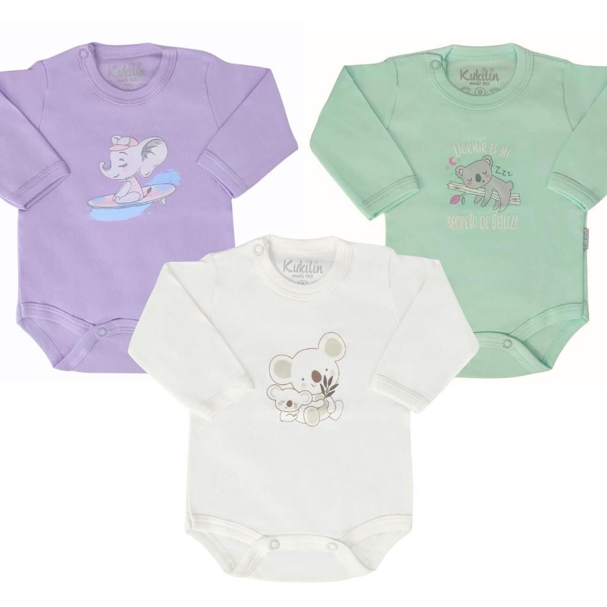 GENERICO - Set 3 Bodys Manga larga 100% algodón - M03