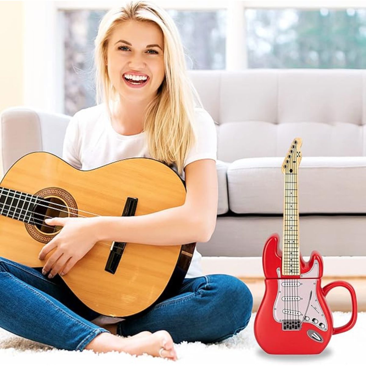 GENERICO - Taza de cerámica 3D con forma de guitarra