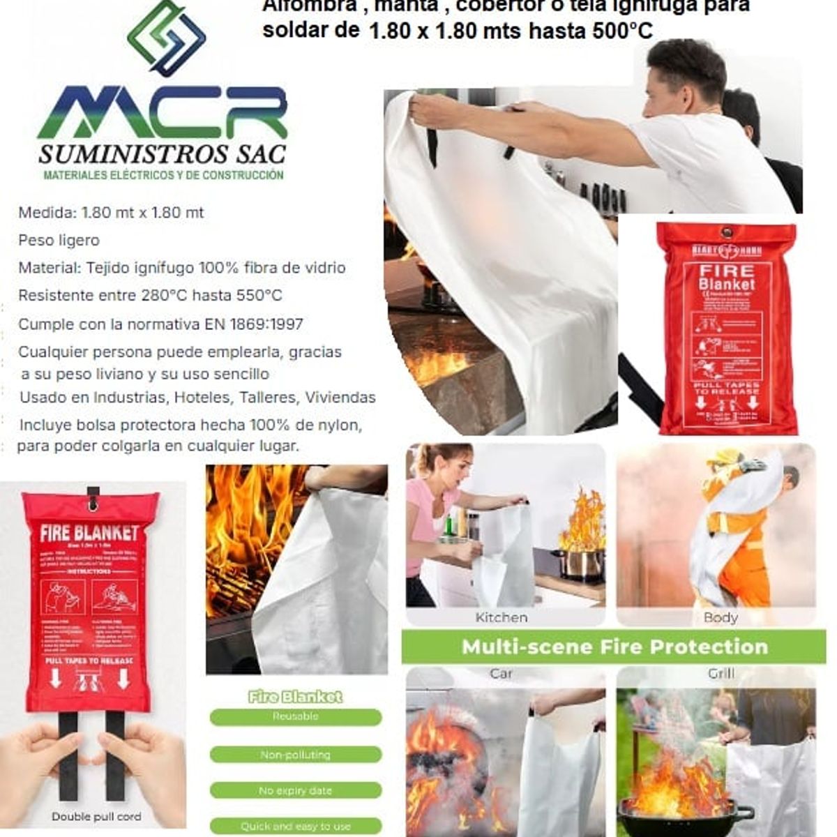 GENERICO - manta, cobertor o tela ignifuga para soldar de 1.8 x1.8 mts