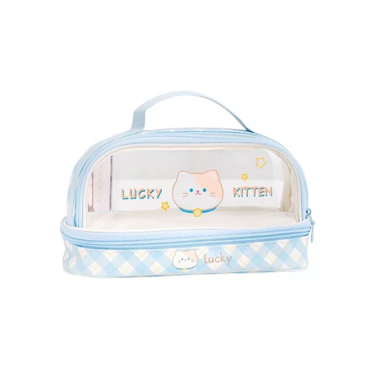 GENERICO - Cartuchera Neceser doble cierre Blue Lucky Kitten