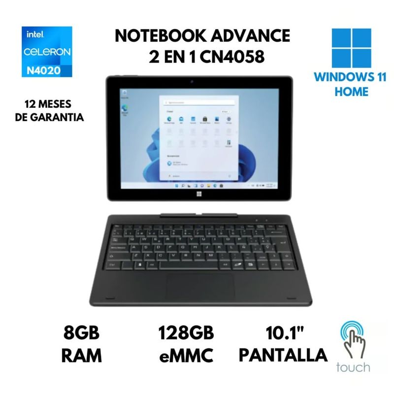 ADVANCE - LAPTOP ADVANCE CN4058 2 EN 1 CELERON N4020 8GB RAM 128GB EMMC 10.1" IPS