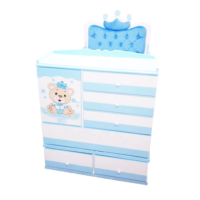 GENERICO - Cama Cuna de 1 1/2 Plz.  oso rey celeste y blanco