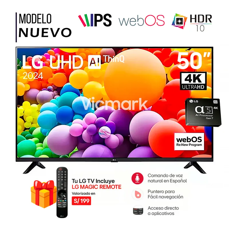 LG - Televisor LG 50 Pulg. LED Smart TV UHD 4K con ThinQ AI 50UT7300PSA + Control Inteligente MAGIC