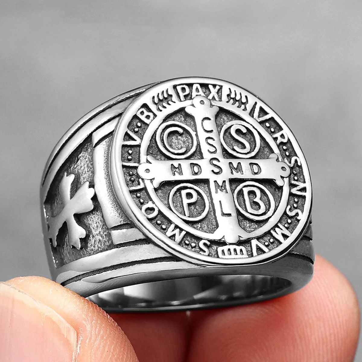 WATTACA - Anillo de Cruz San Benito Abad Silver Acero Premium 316L  Wattaca