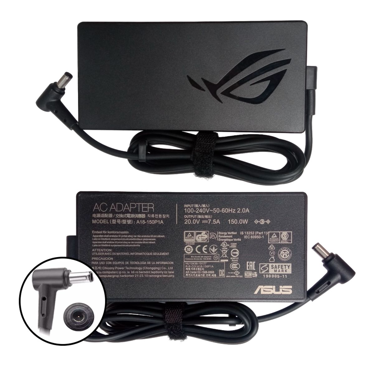 ASUS - Cargador Asus Gamer Rog  20v 7.5a  / 150w  / 6.0 * 3.7 mm  Pin Central