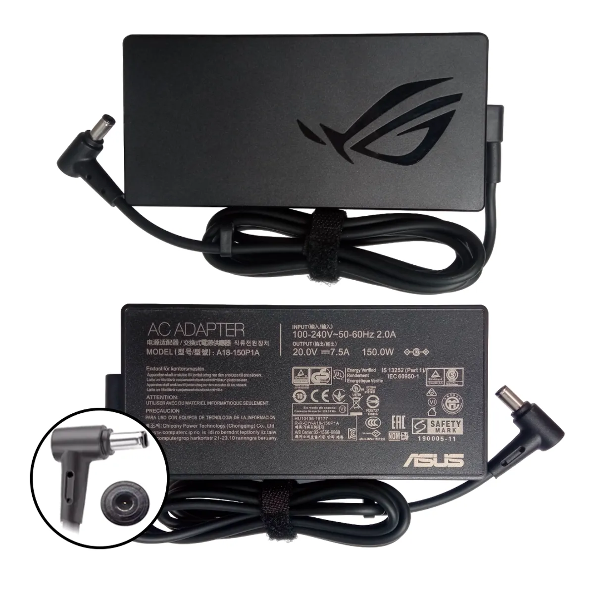 ASUS - Cargador Asus Gamer Rog  20v 7.5a  / 150w  / 6.0 * 3.7 mm  Pin Central