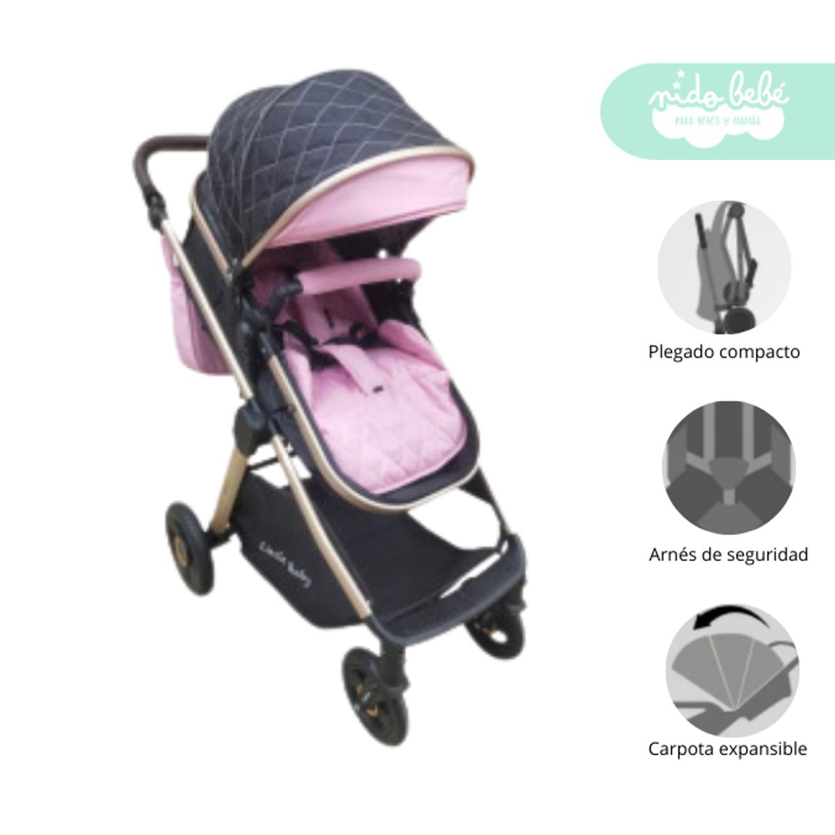 GENERICO - Coche Moises de bebe Tokio Rosado