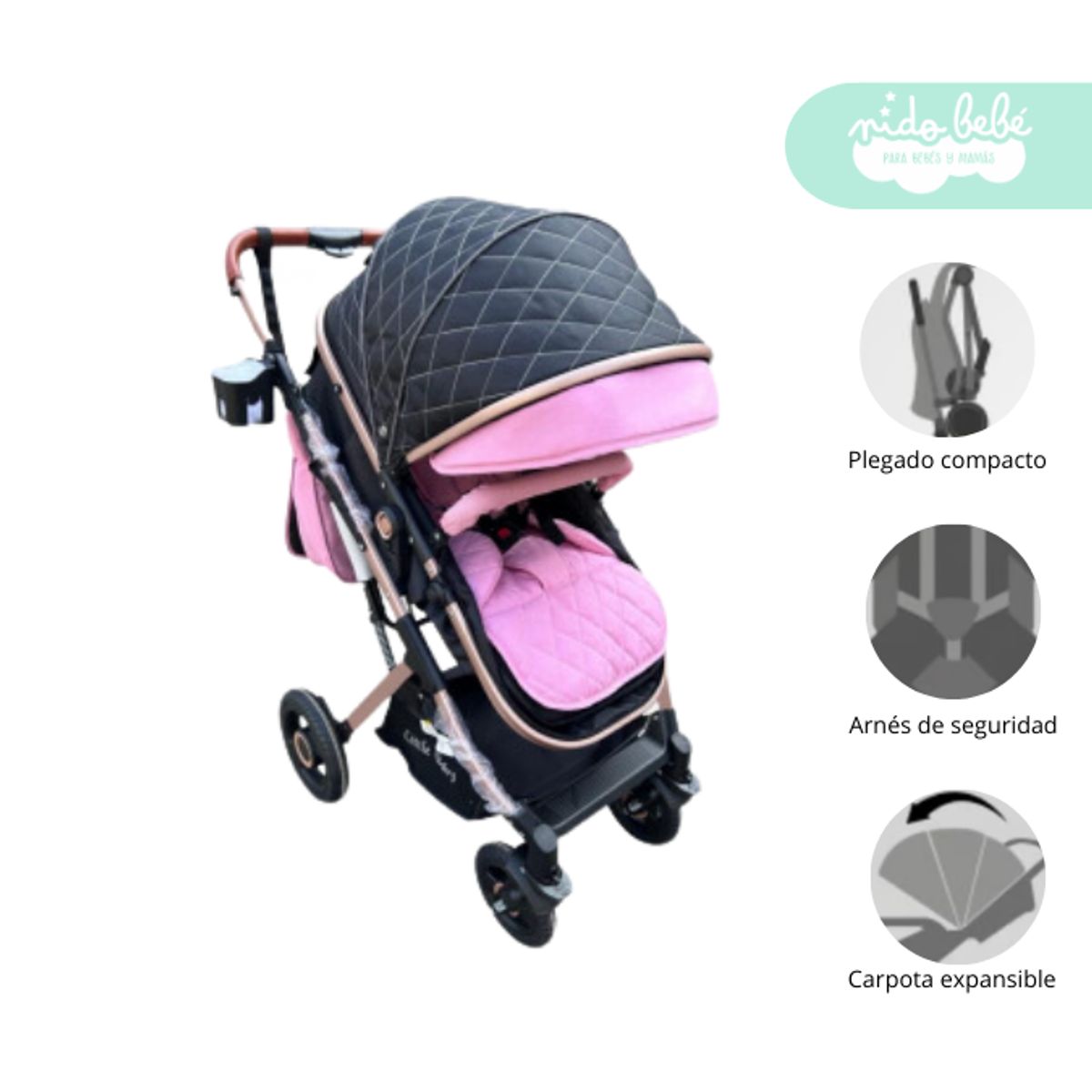 GENERICO - Coche Moises de bebe Estocolmo Baby Rosado