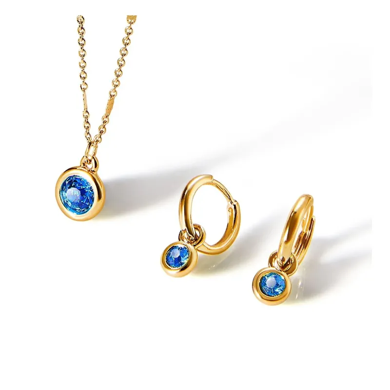 ESIKA - Set Collar + Aretes Safiro Septiembre Baño de Oro 24k y Cristales