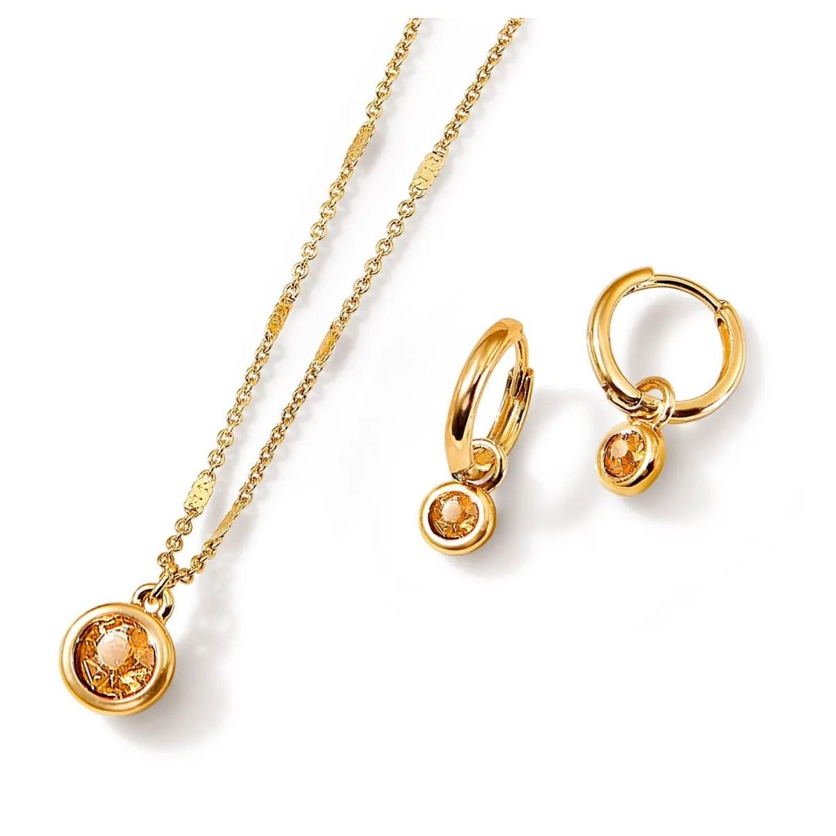 ESIKA - Set Collar + Aretes Citrino Noviembre Baño de Oro 24k y Cristales