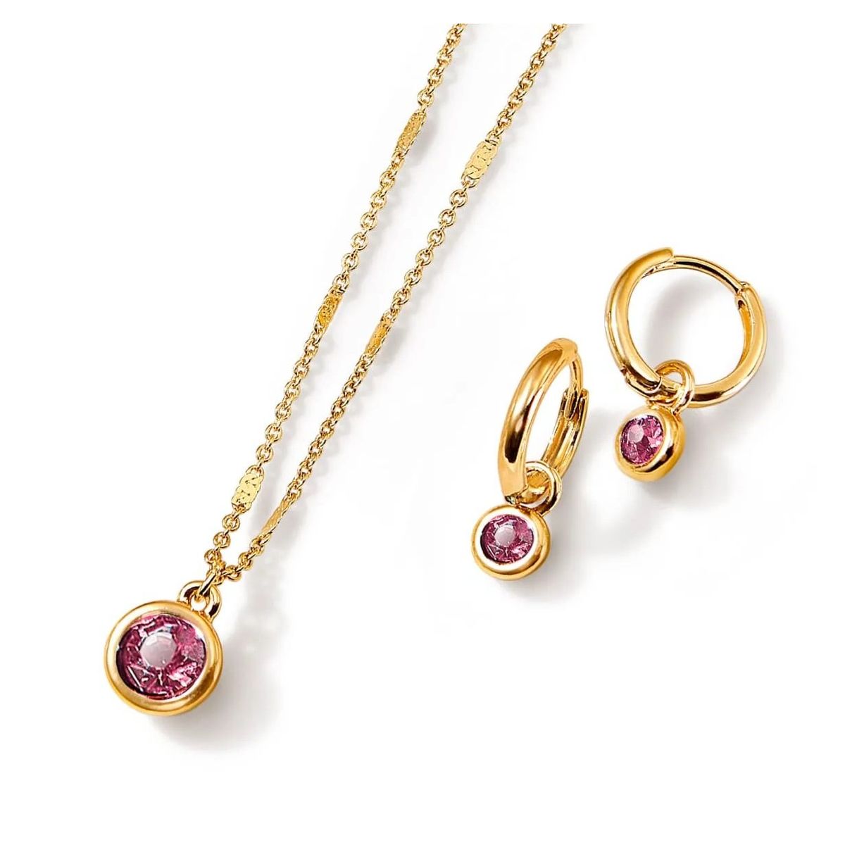 ESIKA - Set Collar + Aretes Turmalina Octubre Baño de Oro 24k y Cristales