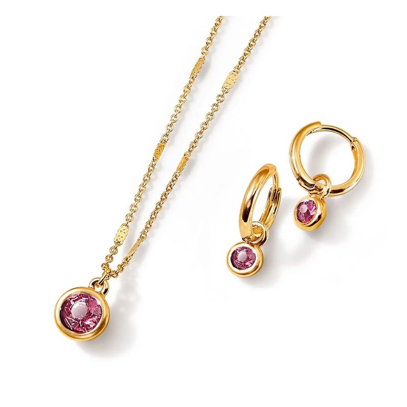 ESIKA - Set Collar + Aretes Turmalina Octubre Baño de Oro 24k y Cristales