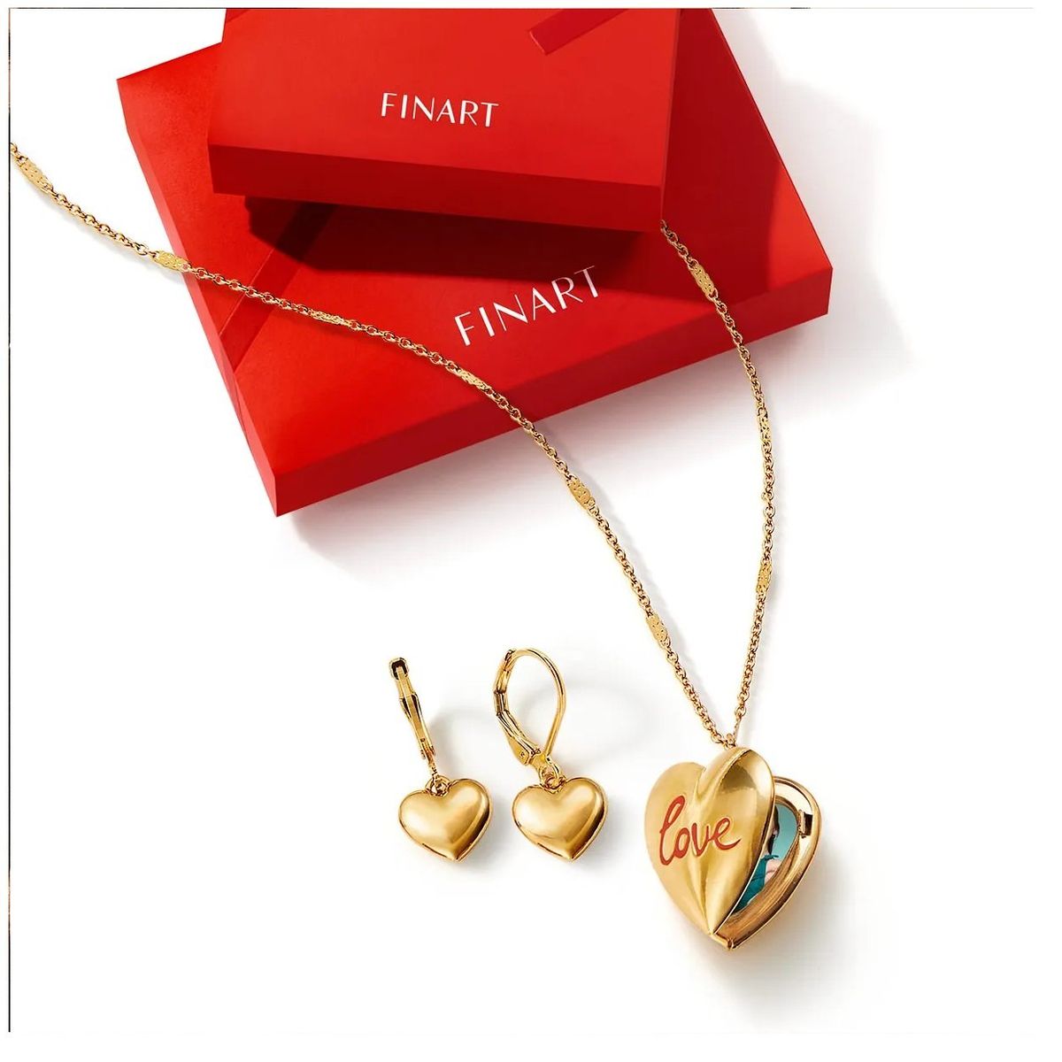 ESIKA - Set Relicario Guardapelo Collar y Aretes Dorados Heart Moments