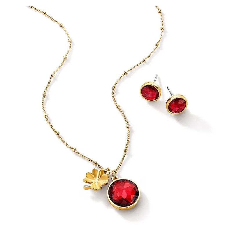 ESIKA - Estuche Collar + Aretes de la Suerte Red Fortune Trébol Dorados y Rojo