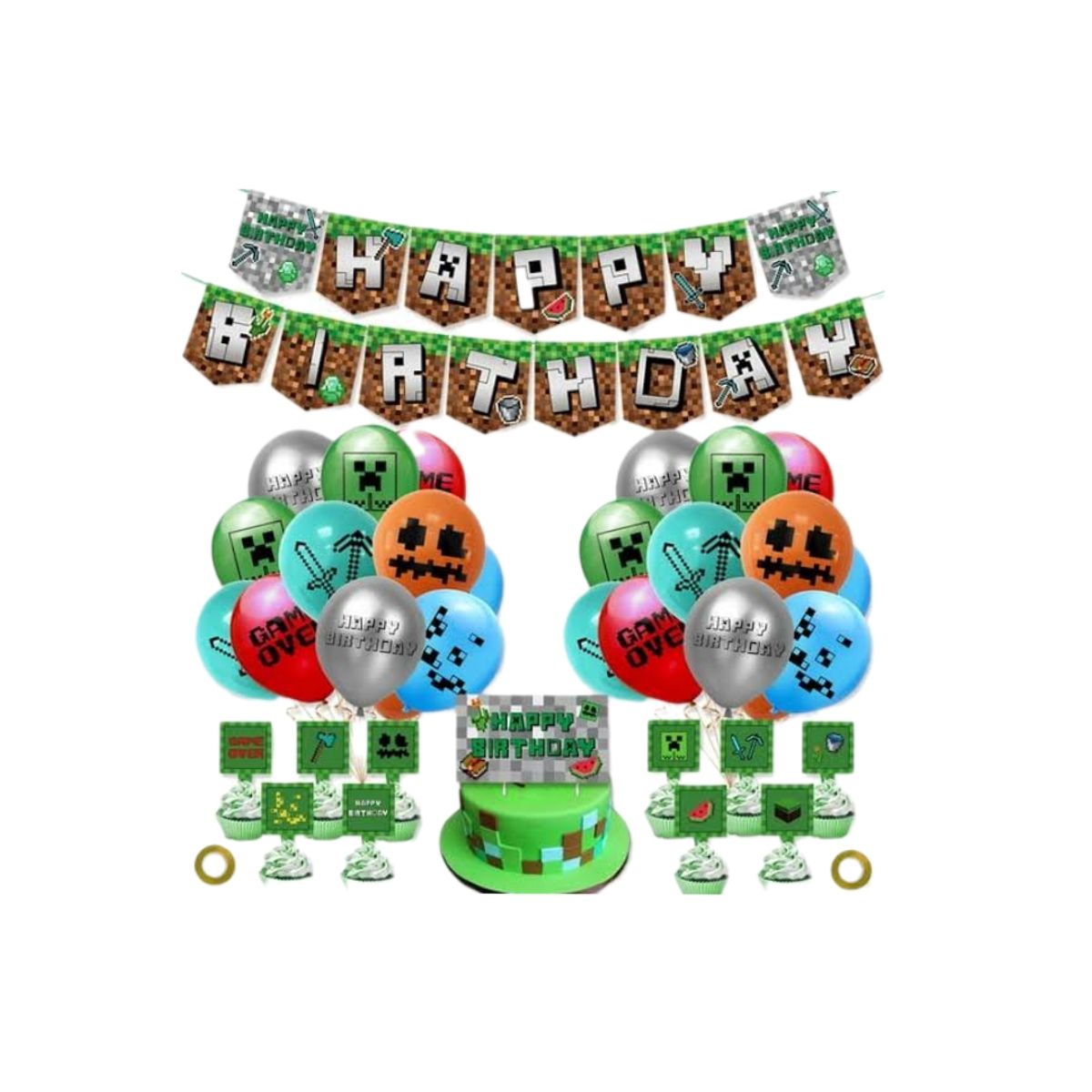 GENERICO - Set Globos y Banderin Minecraft