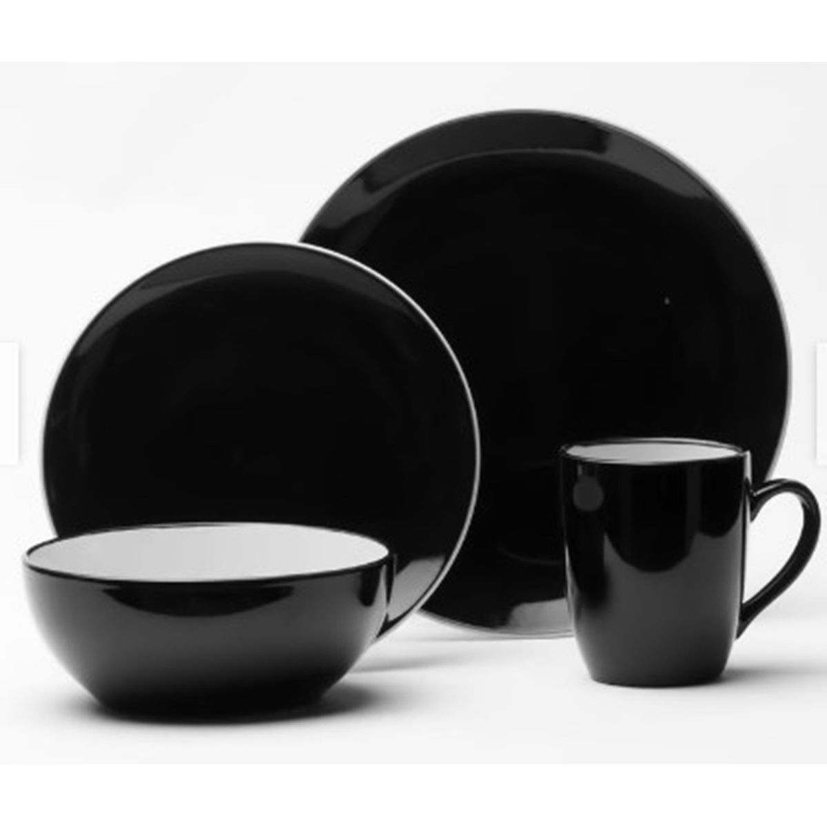 GENERICO - Juego de Vajilla 16 Pzs  Negro CON  Blanco