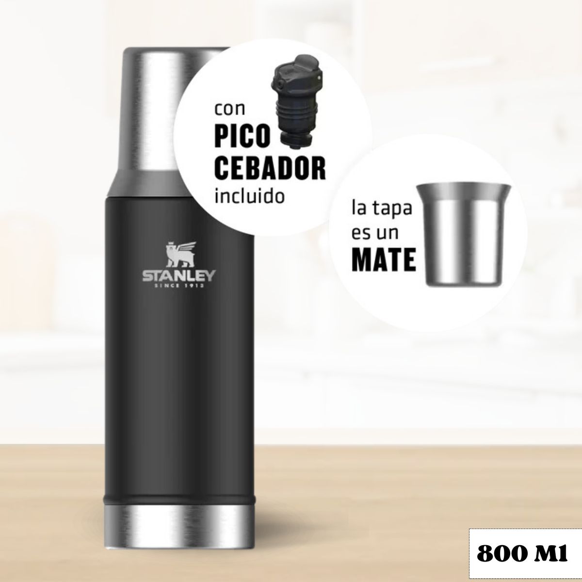 STANLEY - Termo de Bebida Mate System Negro Stanley 800 Ml