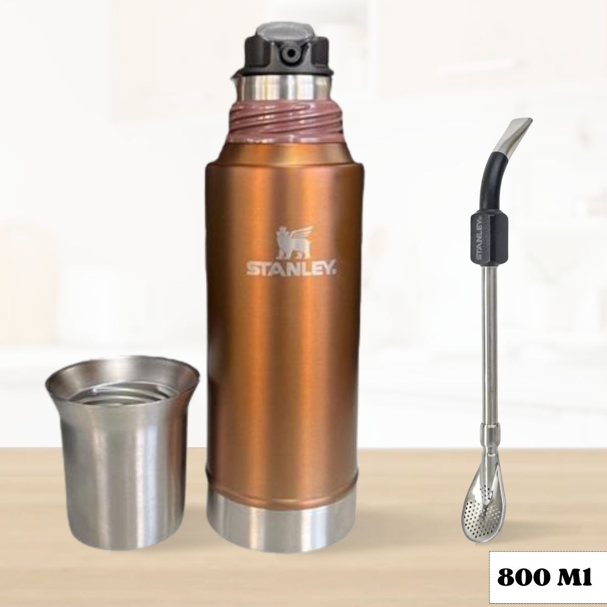 STANLEY - Termo de Bebida Mate System Dorado Stanley 800 Ml + Bombilla Negra