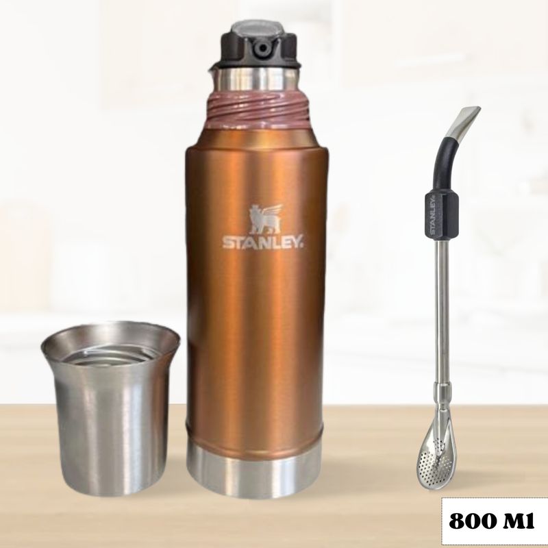STANLEY - Termo de Bebida Mate System Dorado Stanley 800 Ml + Bombilla Negra