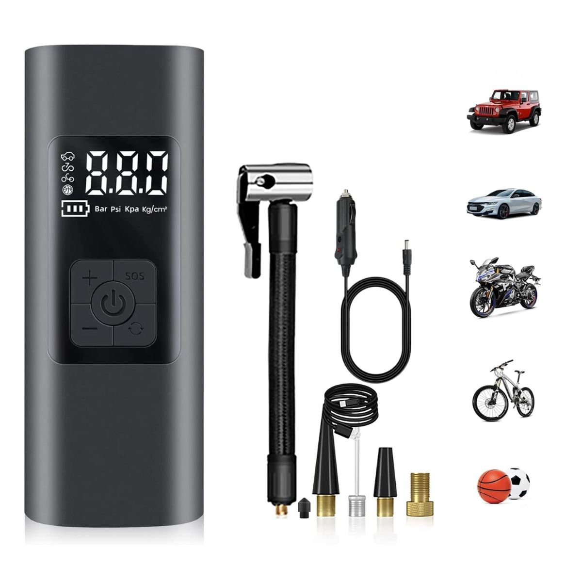 SEISA - Compresor De Aire Inflador Portátil De Llantas Auto Moto 60W