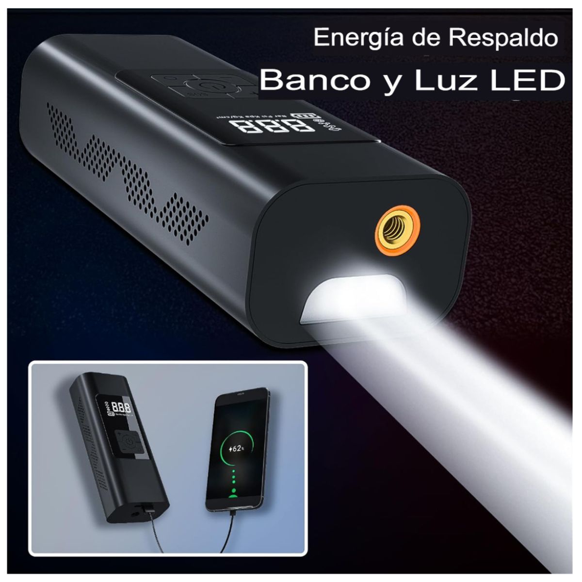 SEISA - Compresor De Aire Inflador Portátil De Llantas Auto Moto 60W