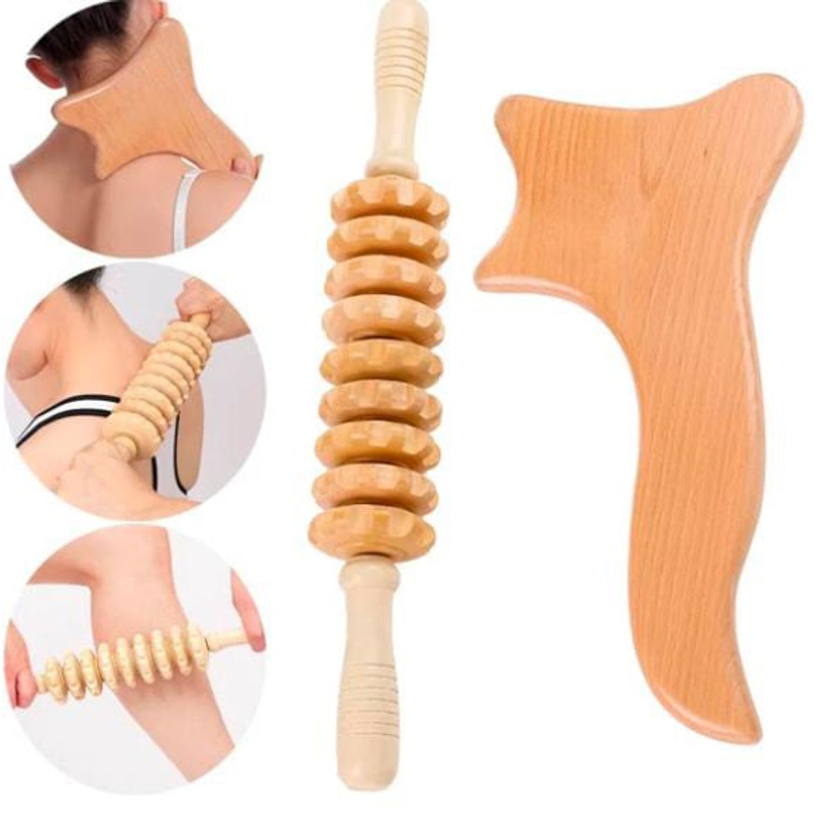 GENERICO - Rodillo de madera de 2 piezas, masajeador de tabla de raspado