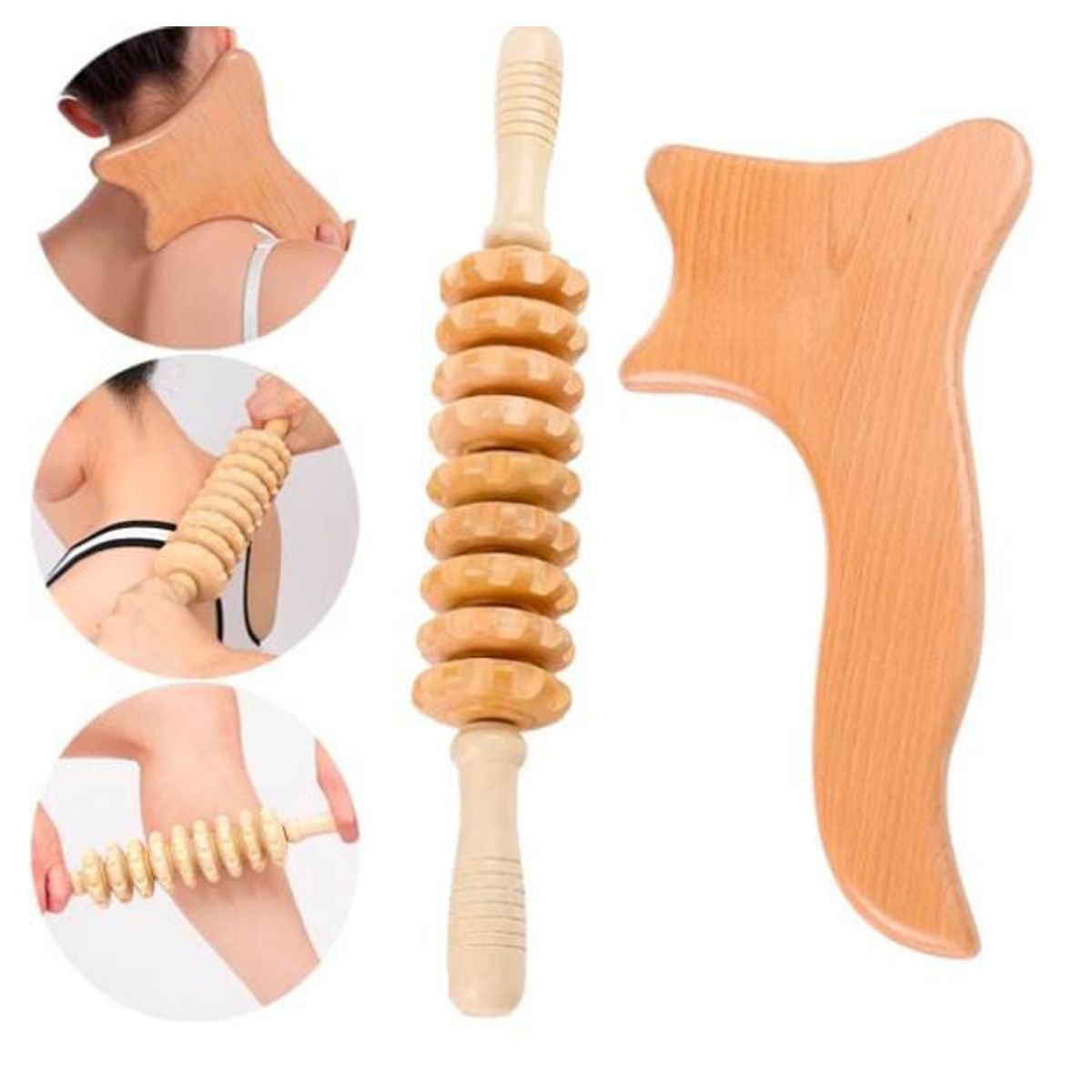 GENERICO - Rodillo de madera de 2 piezas, masajeador de tabla de raspado