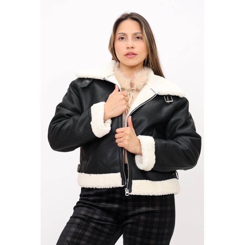 Casaca Casual de Cuero Mujer Color Negro GENERICO