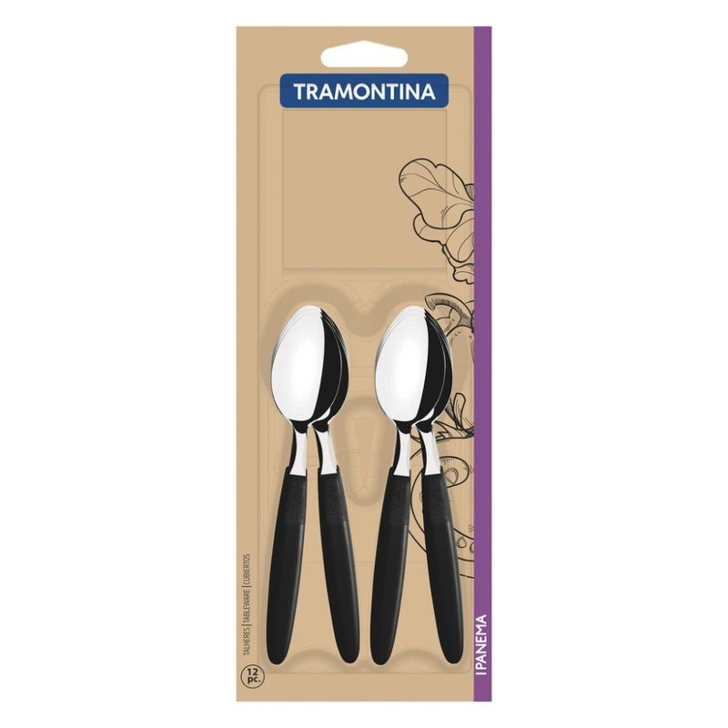 TRAMONTINA - Cuchara de Té Ipanema Negro x12 pzas Tramontina