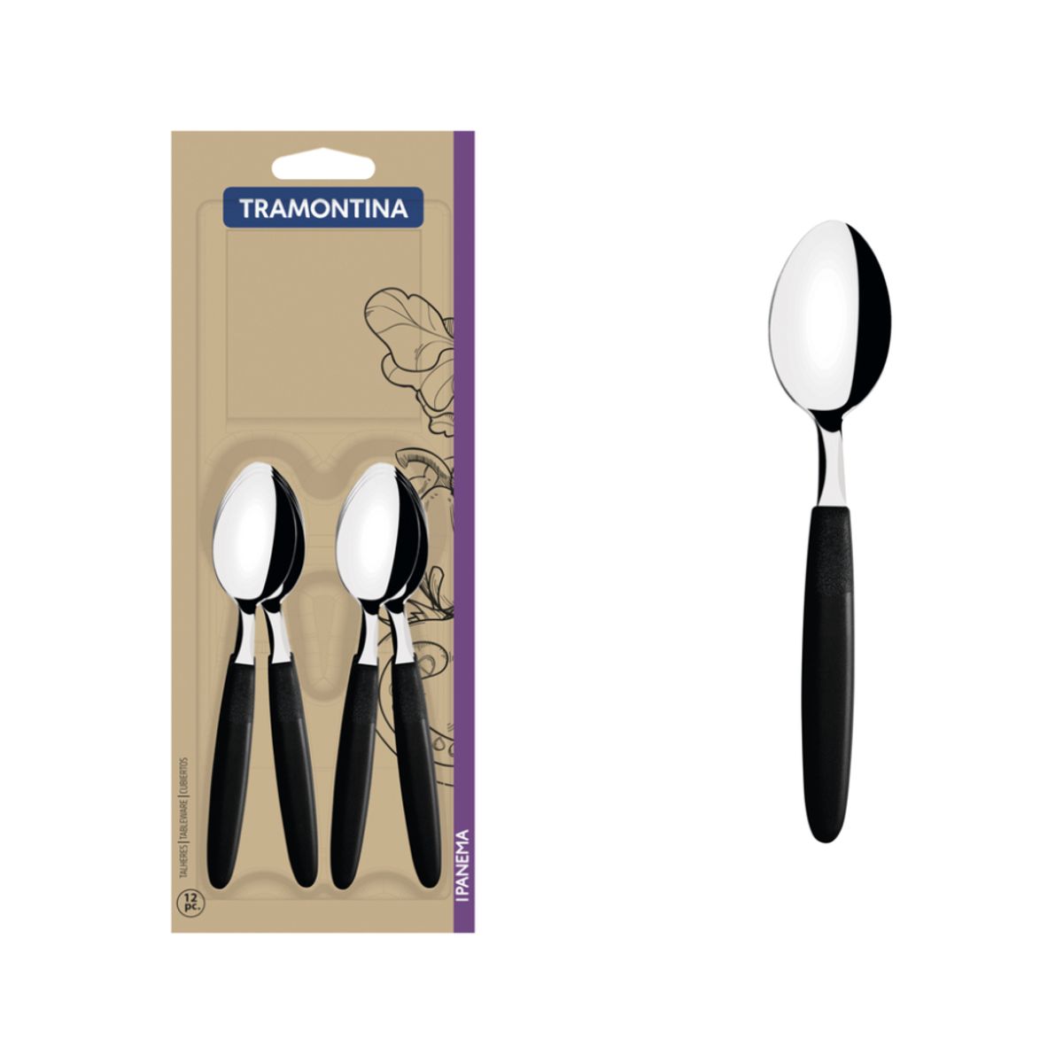 TRAMONTINA - Cuchara de Té Ipanema Negro x12 pzas Tramontina
