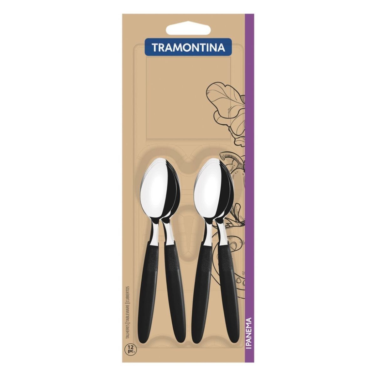 TRAMONTINA - Cuchara de Té Ipanema Negro x12 pzas Tramontina