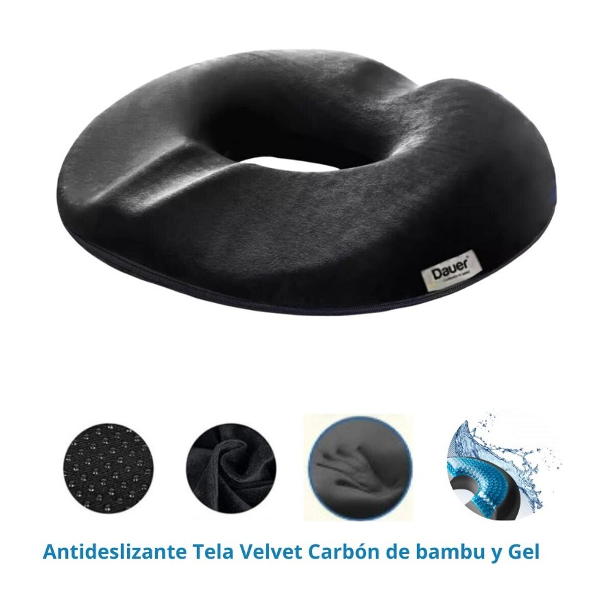 DAUER - Cojín Ortopédico Dauer Diseño Dona Carbón de Bambú y Gel